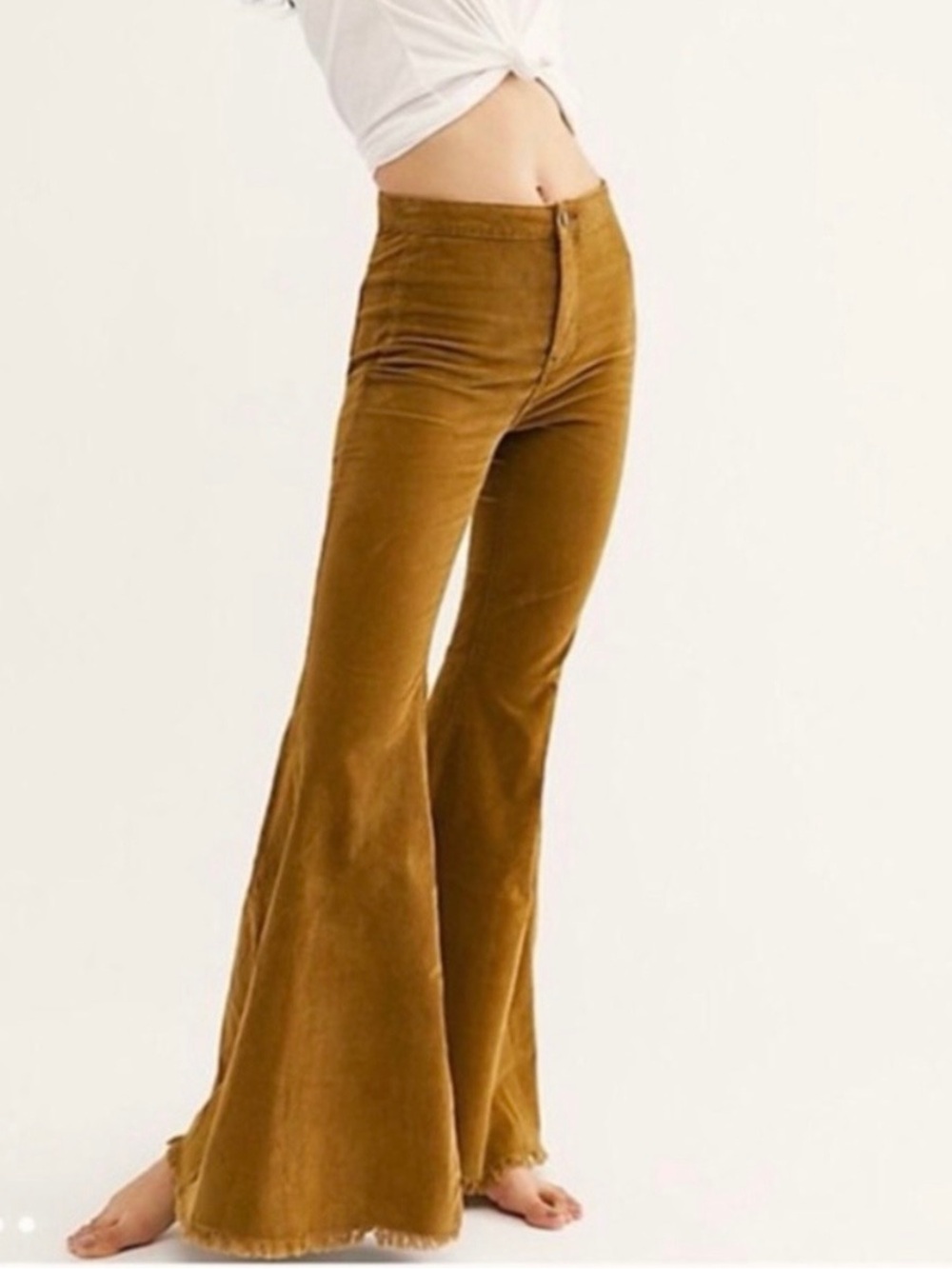 Free people Flared Corduroy Bell-Bottom Pants in Mustard Brown